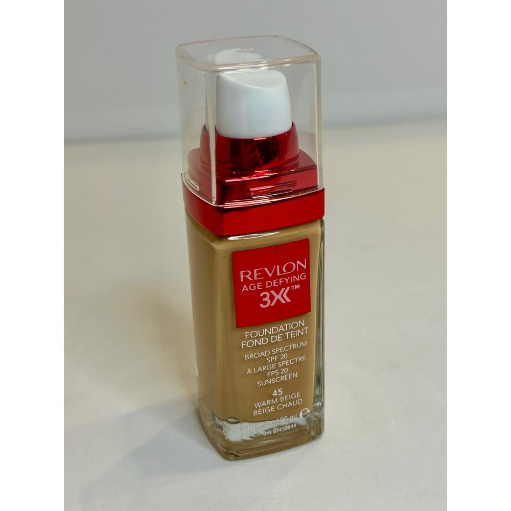 REVLON Age Defying 3X Foundation 45 WARM BEIGE SPF 20 1 fl oz New Sealed